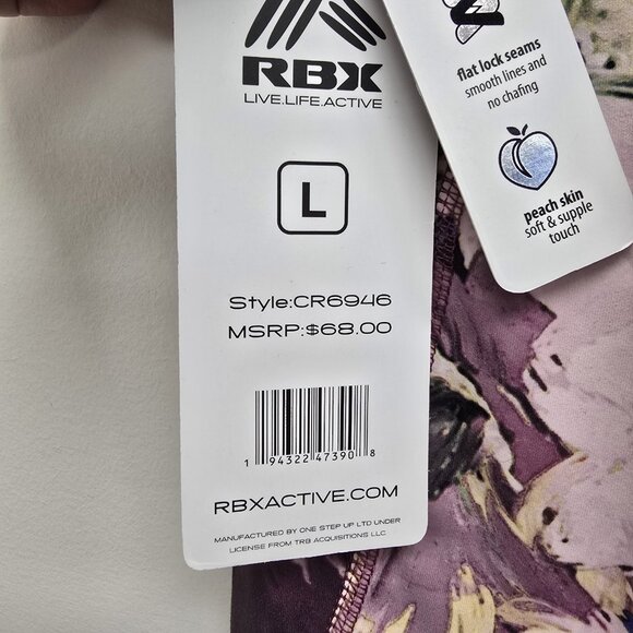 NEW RBX High Waisted Ankle Length Leggings Size Large Purple Floral Stretch NWT - Picture 6 of 13